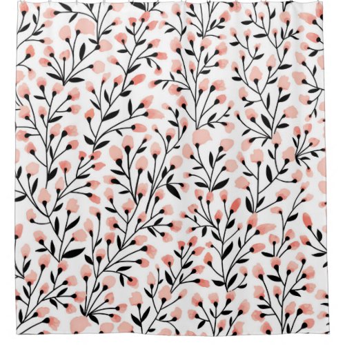 Doodle Flowers Coral Floral Seamless Shower Curtain