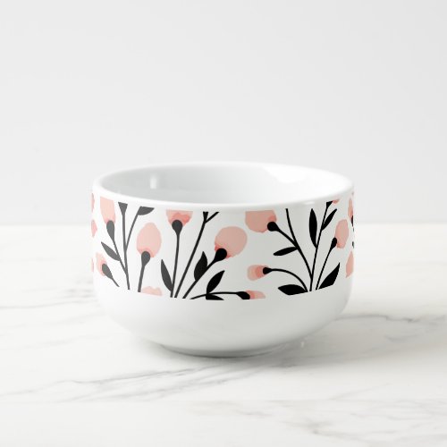 Doodle Flowers Coral Floral Seamless Soup Mug