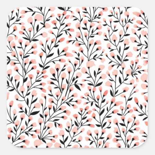 Doodle Flowers Coral Floral Seamless Square Sticker