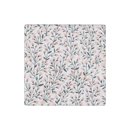 Doodle Flowers Coral Floral Seamless Stone Magnet