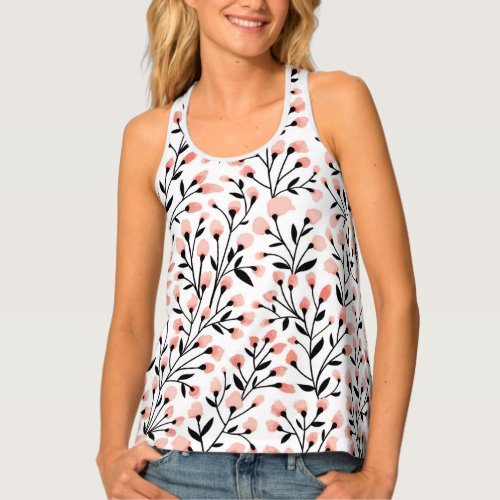 Doodle Flowers Coral Floral Seamless Tank Top