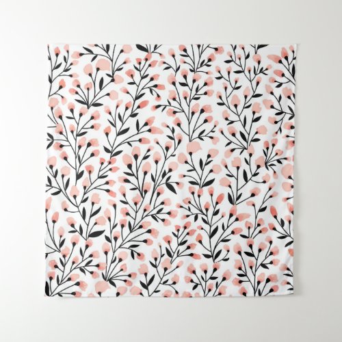 Doodle Flowers Coral Floral Seamless Tapestry