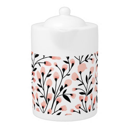 Doodle Flowers Coral Floral Seamless Teapot