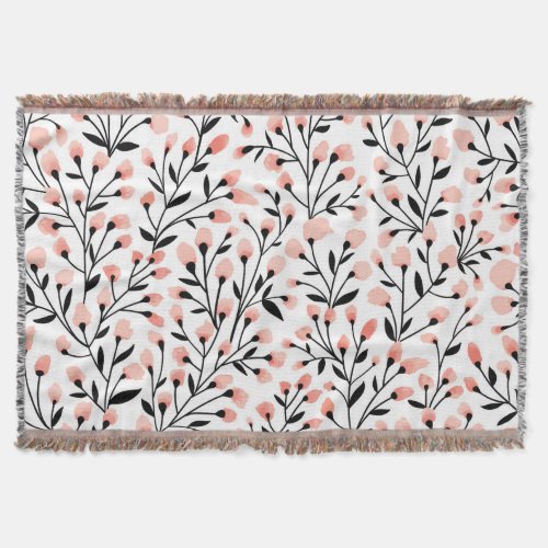 Doodle Flowers Coral Floral Seamless Throw Blanket