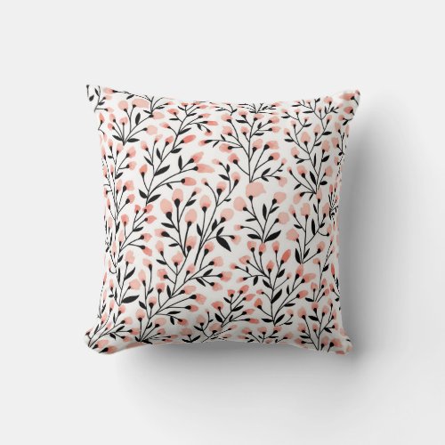 Doodle Flowers Coral Floral Seamless Throw Pillow