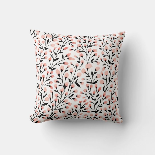 Doodle Flowers: Coral Floral Seamless. Throw Pillow (Front)