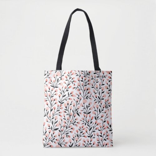 Doodle Flowers Coral Floral Seamless Tote Bag