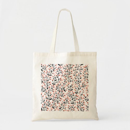 Doodle Flowers Coral Floral Seamless Tote Bag