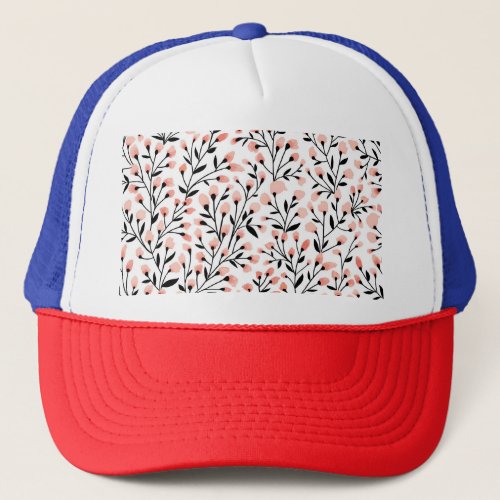 Doodle Flowers Coral Floral Seamless Trucker Hat