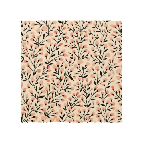 Doodle Flowers Coral Floral Seamless Wood Wall Art