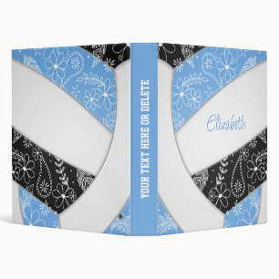 doodle flowers feathers lt blue black volleyball 3 ring binder