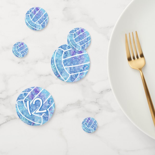 Doodle flowers feathers paislies blue volleyball confetti (Group)