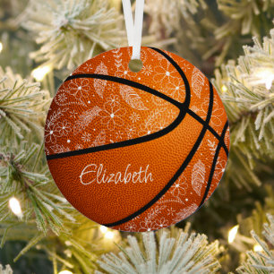 doodle flowers feathers paislies boho basketball metal ornament