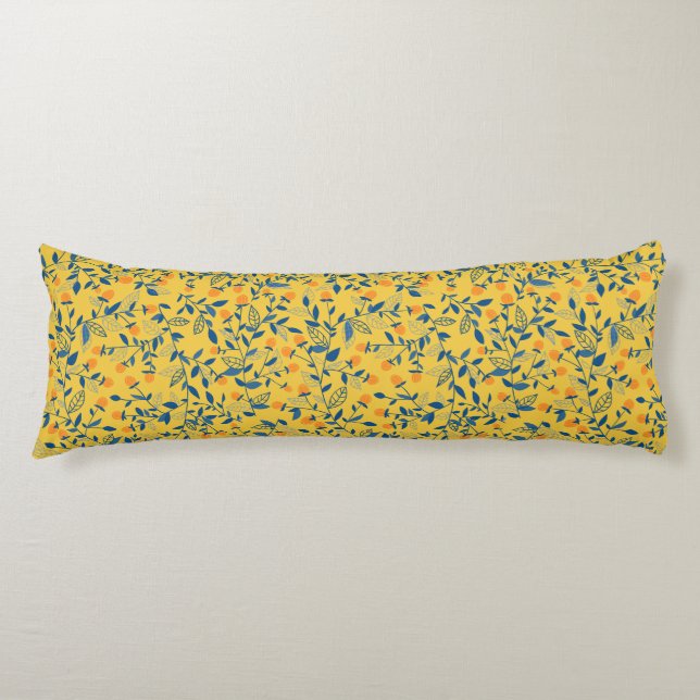 Doodle flowers in blue and yellow body pillow (Front)
