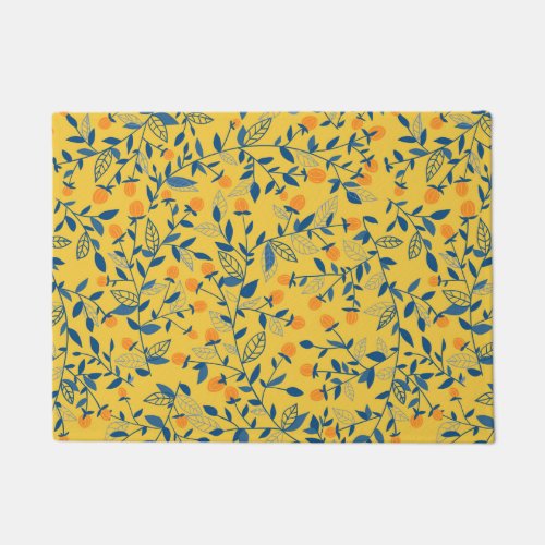 Doodle flowers in blue and yellow doormat