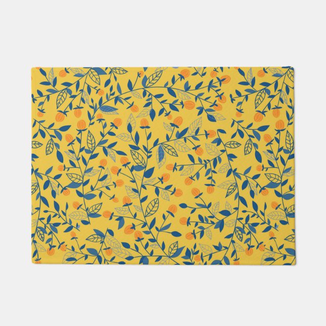 Doodle flowers in blue and yellow doormat (Front)