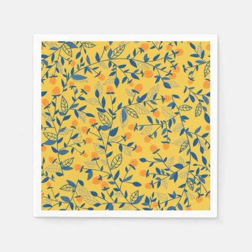 Doodle flowers in blue and yellow napkins