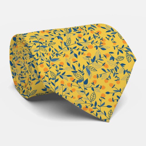 Doodle flowers in blue and yellow neck tie