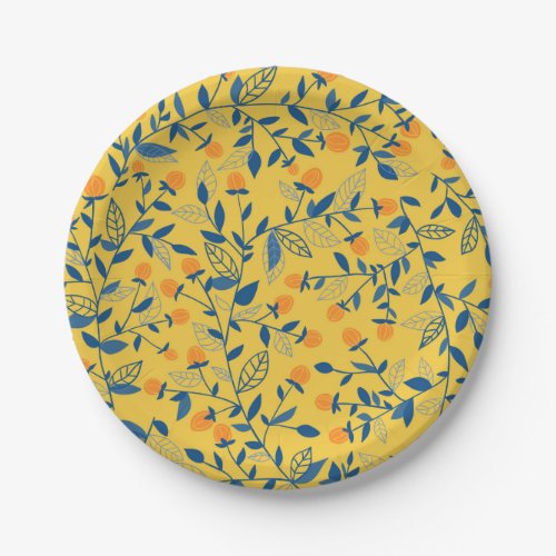 Doodle flowers in blue and yellow paper plates