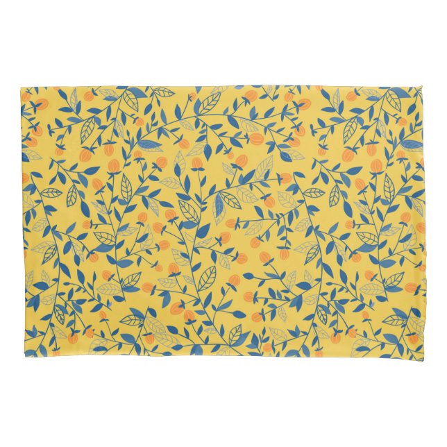 Doodle flowers in blue and yellow pillow case (Front)