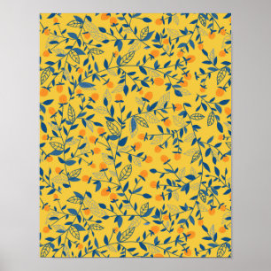 Doodle flowers in blue and yellow poster