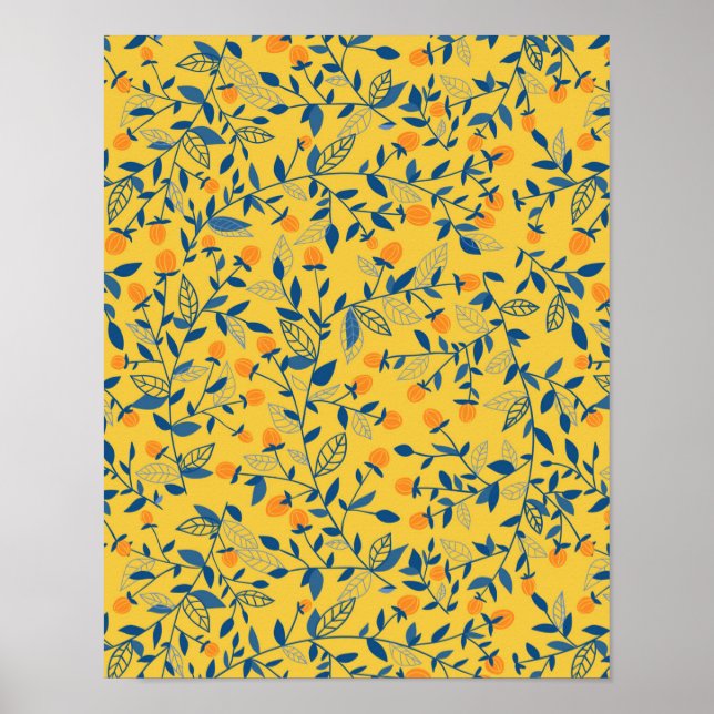 Doodle flowers in blue and yellow poster (Front)