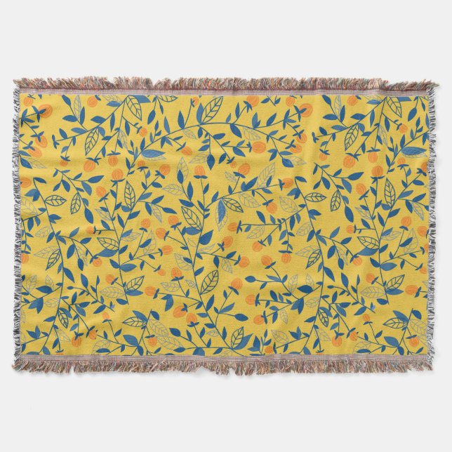 Doodle flowers in blue and yellow throw blanket (Front)