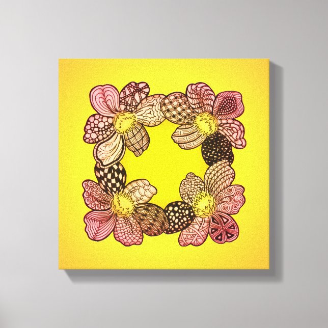 Doodle Flowers in Peach, Orange, and Gold Canvas Print (Front)