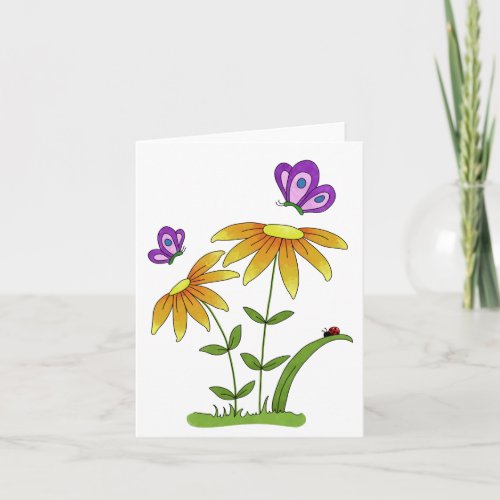 Doodle Flowers Insects and Bugs Generic Any Use  Card