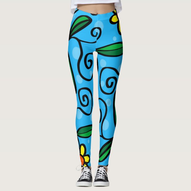 doodle flowers leggings (Front)
