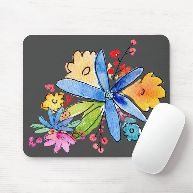 Doodle Flowers On Gray Mouse Pad (With Mouse)