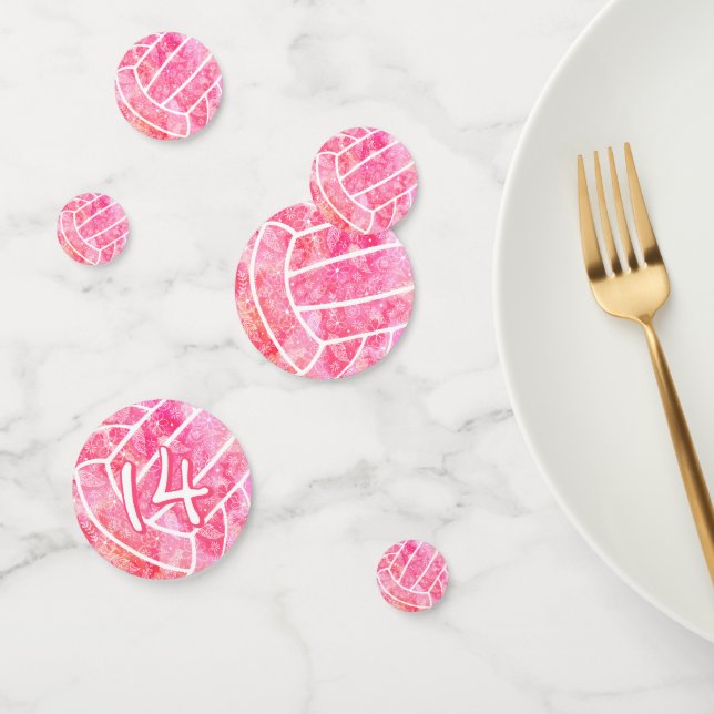 Doodle flowers paislies pink volleyball party confetti (Group)
