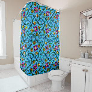 doodle flowers shower curtain