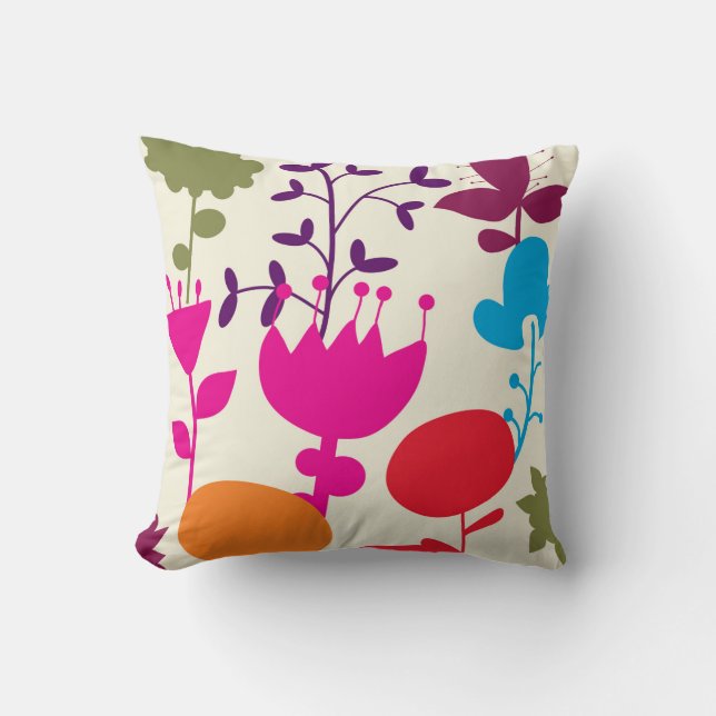 doodle flowers throw pillow (Front)
