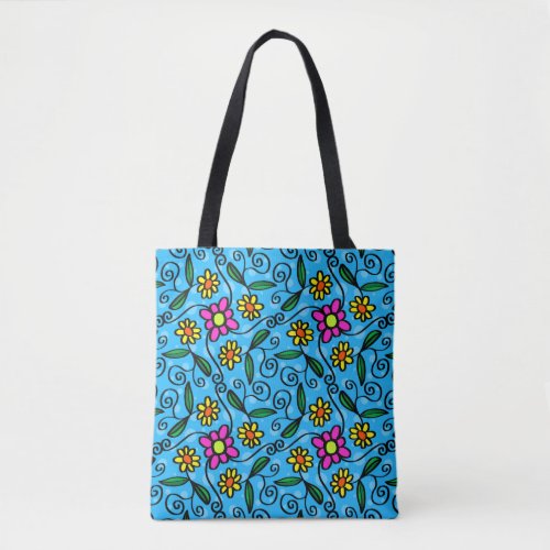 doodle flowers tote bag