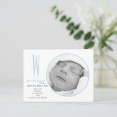 Doodle frame Monogram Blue Baby photo Announcement (Standing Front)