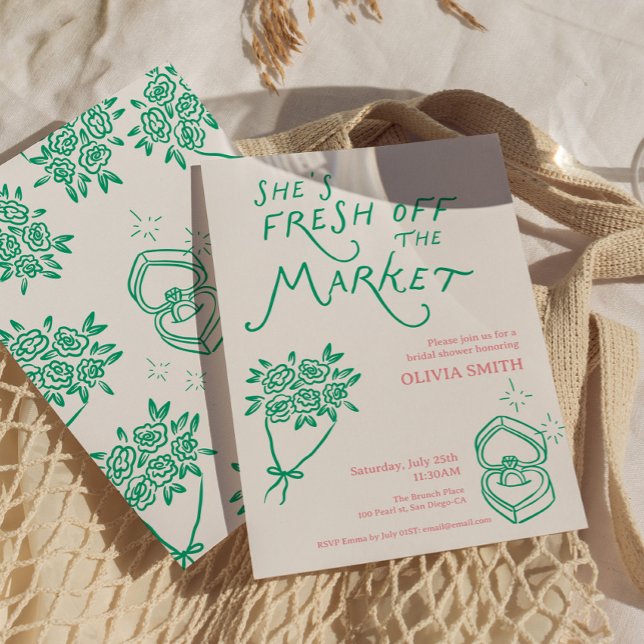 Doodle Fresh off the Market Bridal Shower Green Invitation (Doodle Fresh off the Market Bridal Shower whimsical green
)