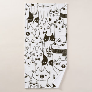 Doodle funny cats seamless pattern. bath towel