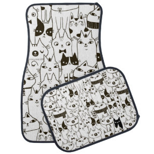 Doodle funny cats seamless pattern.  car floor mat