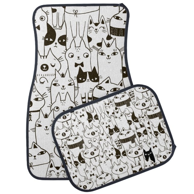 Doodle funny cats seamless pattern.  car floor mat (Set)