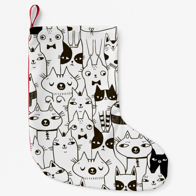 Doodle funny cats seamless pattern.  small christmas stocking (Front)