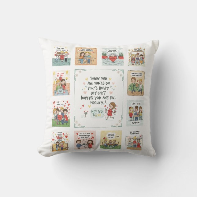 Doodle Garden of Hope: Sprouting Optimism Throw Pillow (Front)