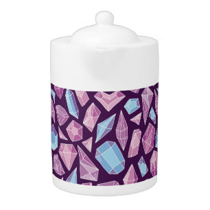Doodle gems, vintage seamless background. teapot