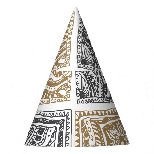 Doodle geometric vintage abstract pattern party hat