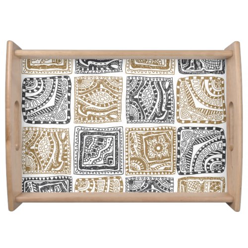 Doodle geometric vintage abstract pattern serving tray