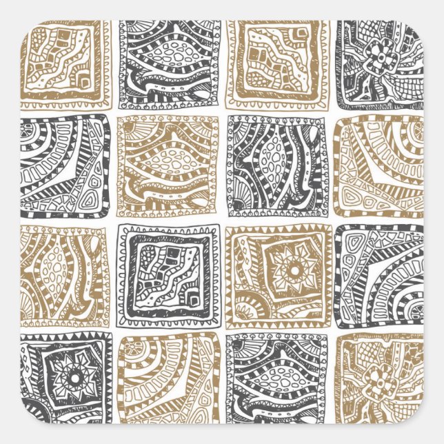 Doodle geometric, vintage abstract pattern. square sticker (Front)