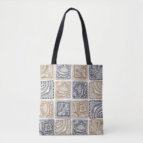 Doodle geometric vintage abstract pattern tote bag