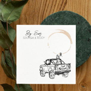 Doodle Getaway Car wedding cocktail napkin
