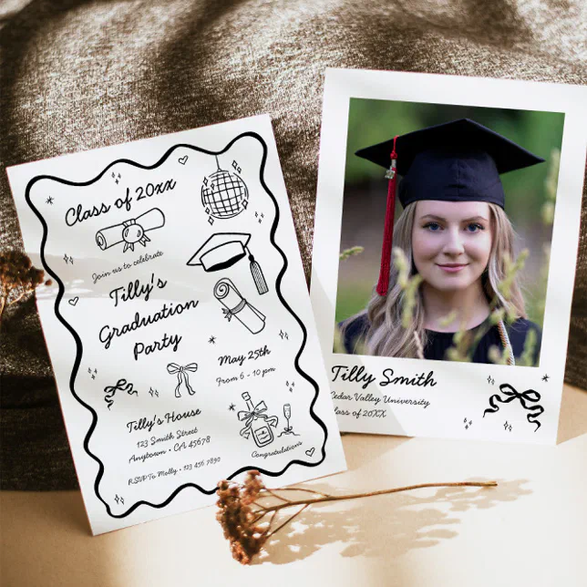 grad party card ideas Doodle Graduation Party Invitation Whimsical Fun