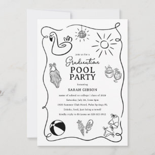 Doodle Graduation Pool Party Invitation